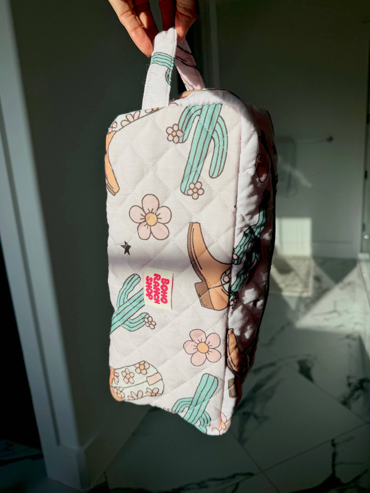 XL Western Fabric Toiletry Bag  Makeup Bag • Travel Pouch: CACTUS CUTIE
