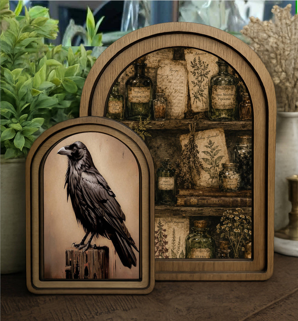 Layered Set Halloween Raven Canvas Art