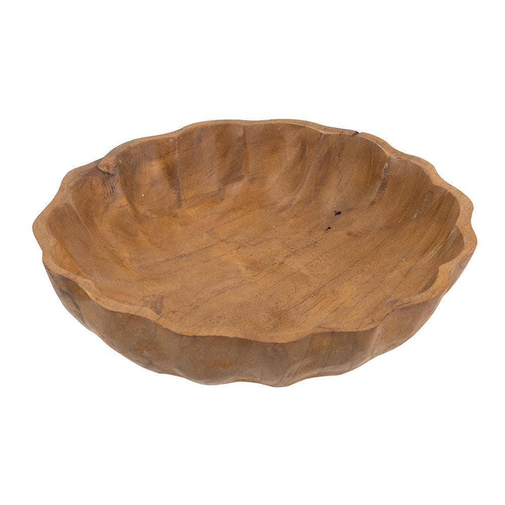 D10x2.5" Shallow Teak Wood Bowl w/ Earthy Brown Finish