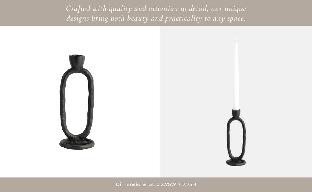 Metal Oval Sculpture Taper Candle Holder - Black, 8 in.