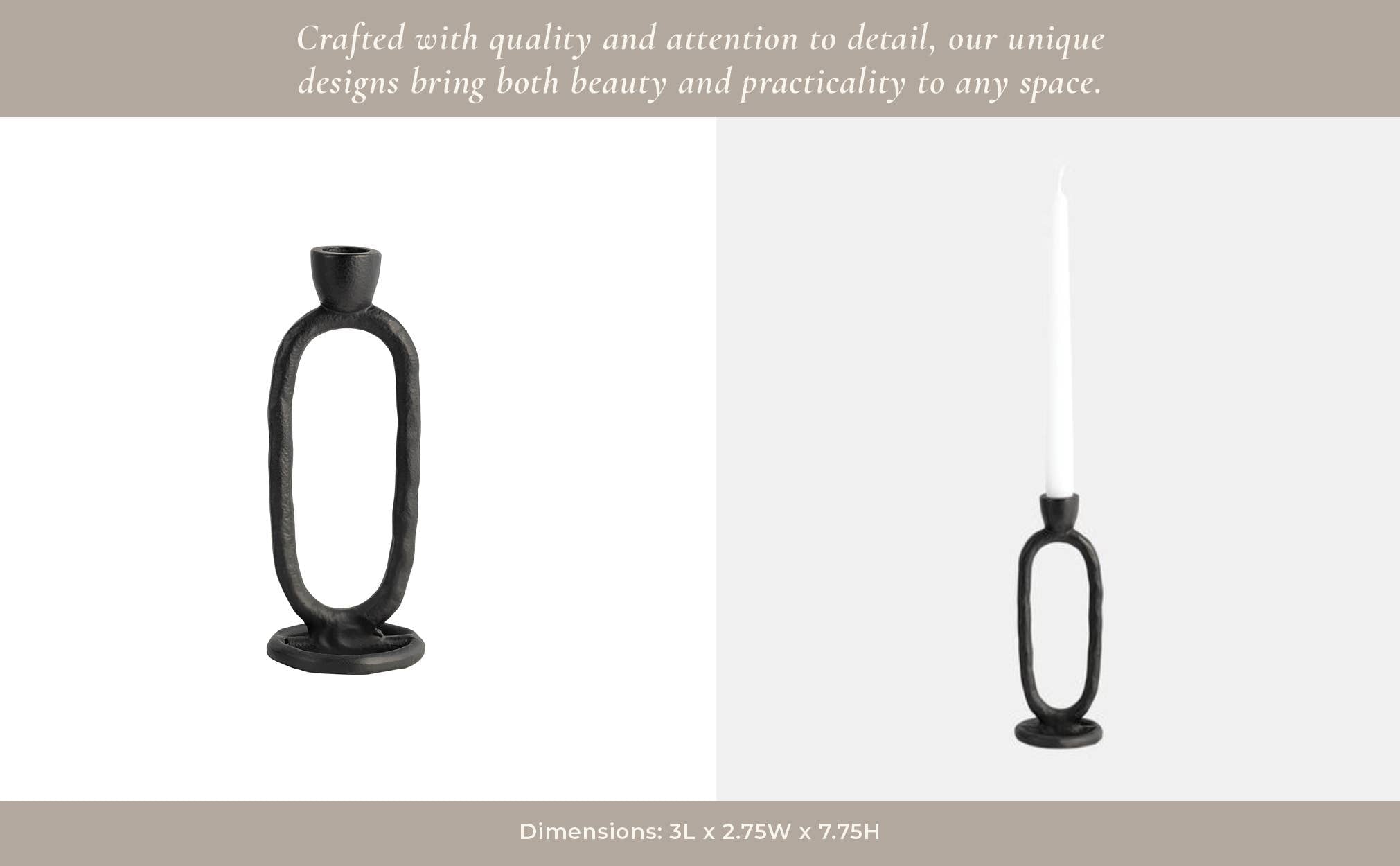 Metal Oval Sculpture Taper Candle Holder - Black, 8 in.