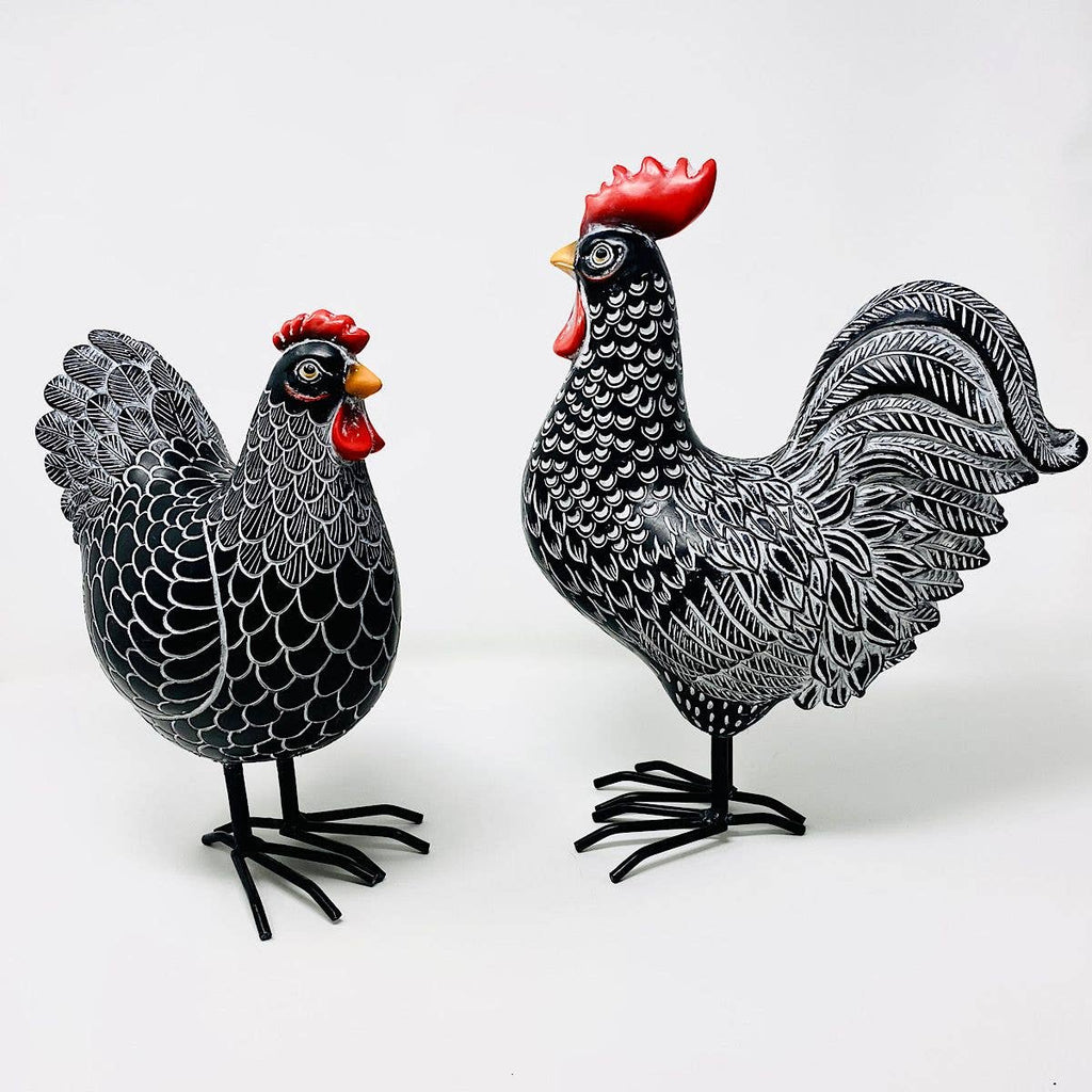 Black & White Chicken & Rooster Figurine Set – Farmhouse Déc