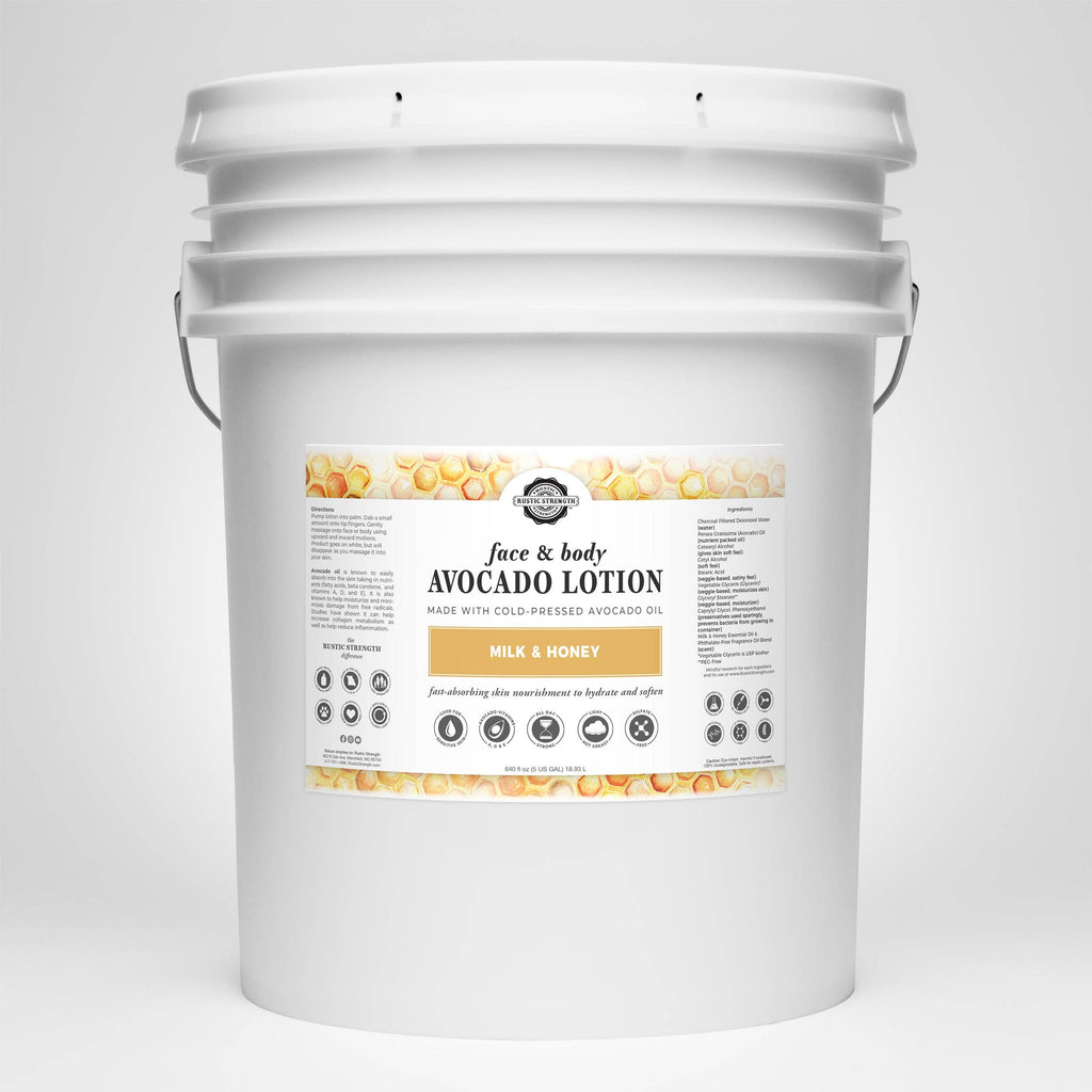 Avocado Lotion for Face & Body: Milk & Honey / 1 Gallon Glass Wide-Mouth Jar