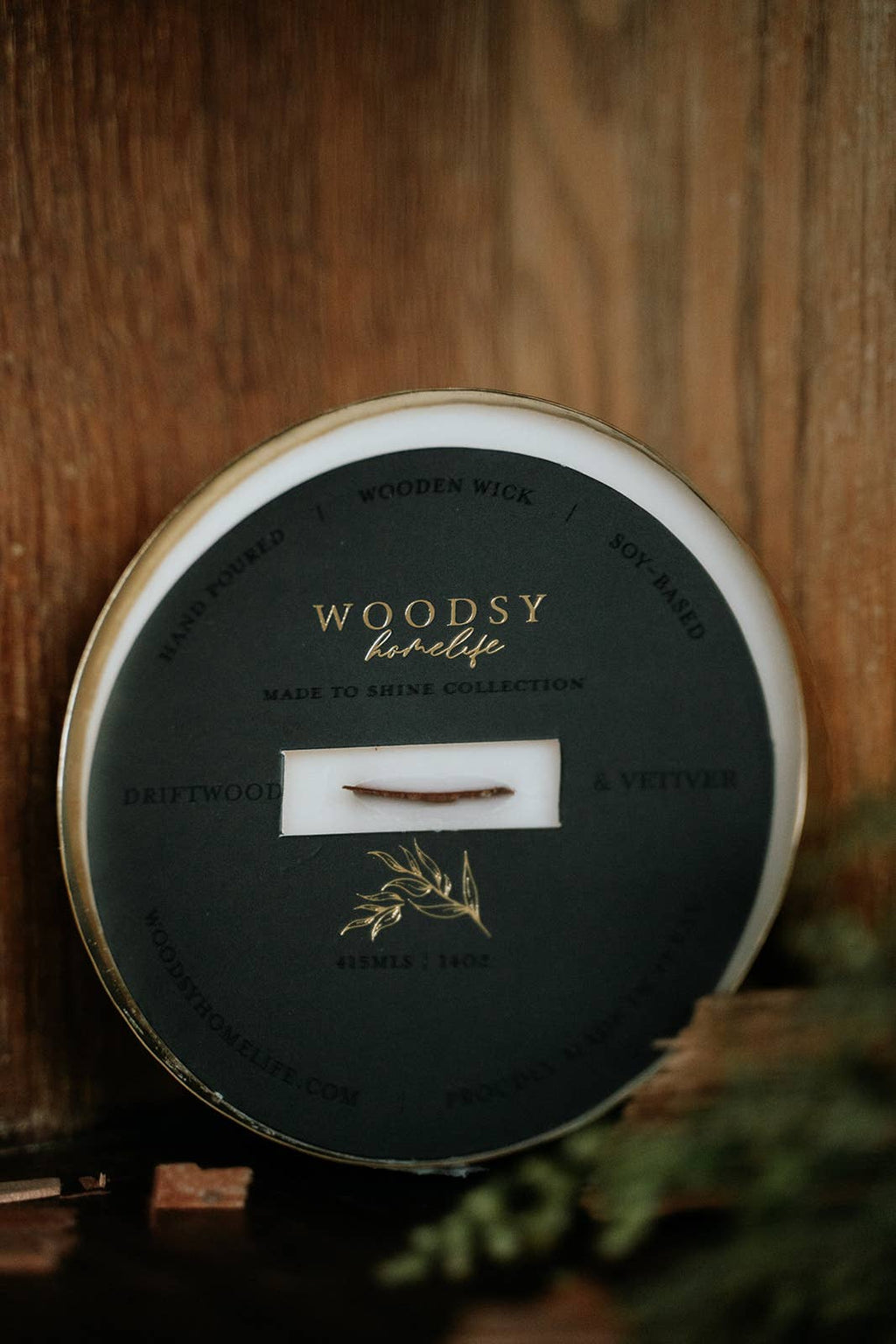 Driftwood & Vetiver-Solid Brass 14oz Pure Soy Candle
