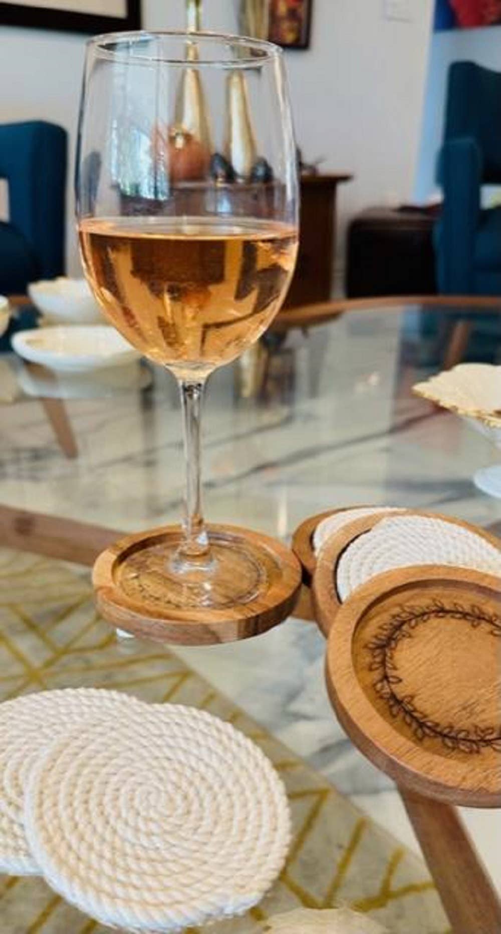 Wooden Coaster Set with Cord – Rustic Tabletop Décor