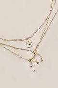 TRIO LAYER HORSESHOE HAT CROSS CAHRM NECKLACE | 80N436: Gold