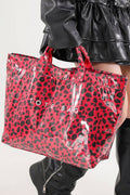 Cow Spots/ Leopard/ Zebra/ Tropical Print Travel Tote Bag: Fiery Red / One Size