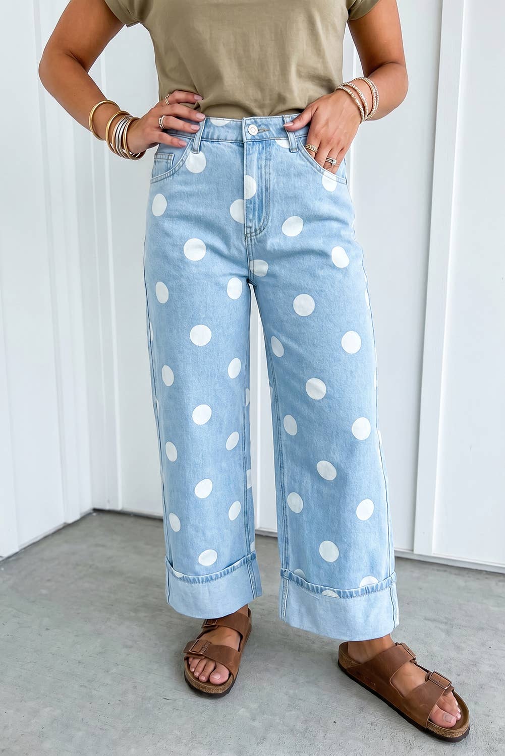 LAS Polka Dot Barrel High Waist Jeans (4-16): Blue / 10